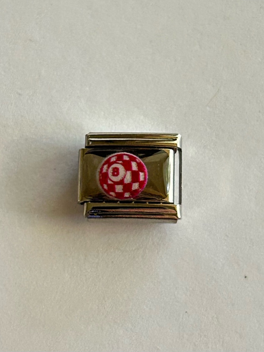 Italian Charm Bracelet Link Red Checkerboard 8 Ball Red Checkered 8-Ball